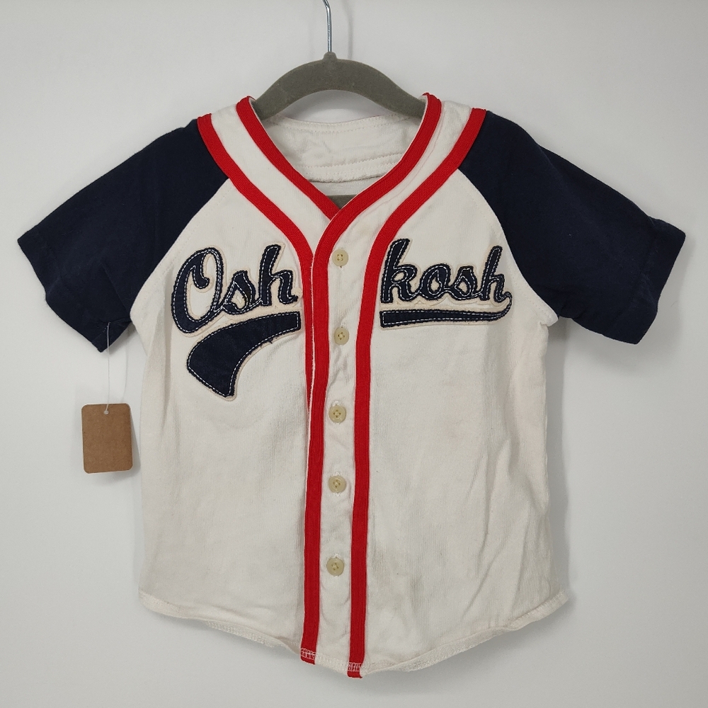 OshKosh B'gosh Kids Jersey Button Down Shirt - Navy, White, and Red Size 3T